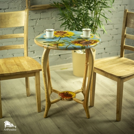 drewniany stolik - Słoneczny pejzaż